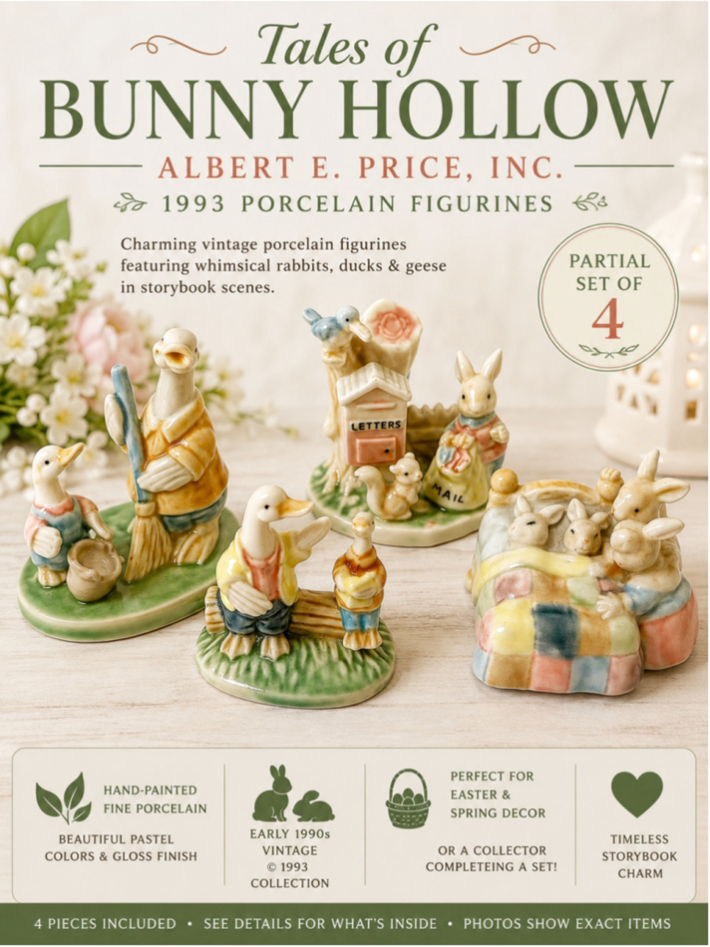 Vintage 1993 Albert E. Price Tales of Bunny Hollow Porcelain Figurine - Set of 4